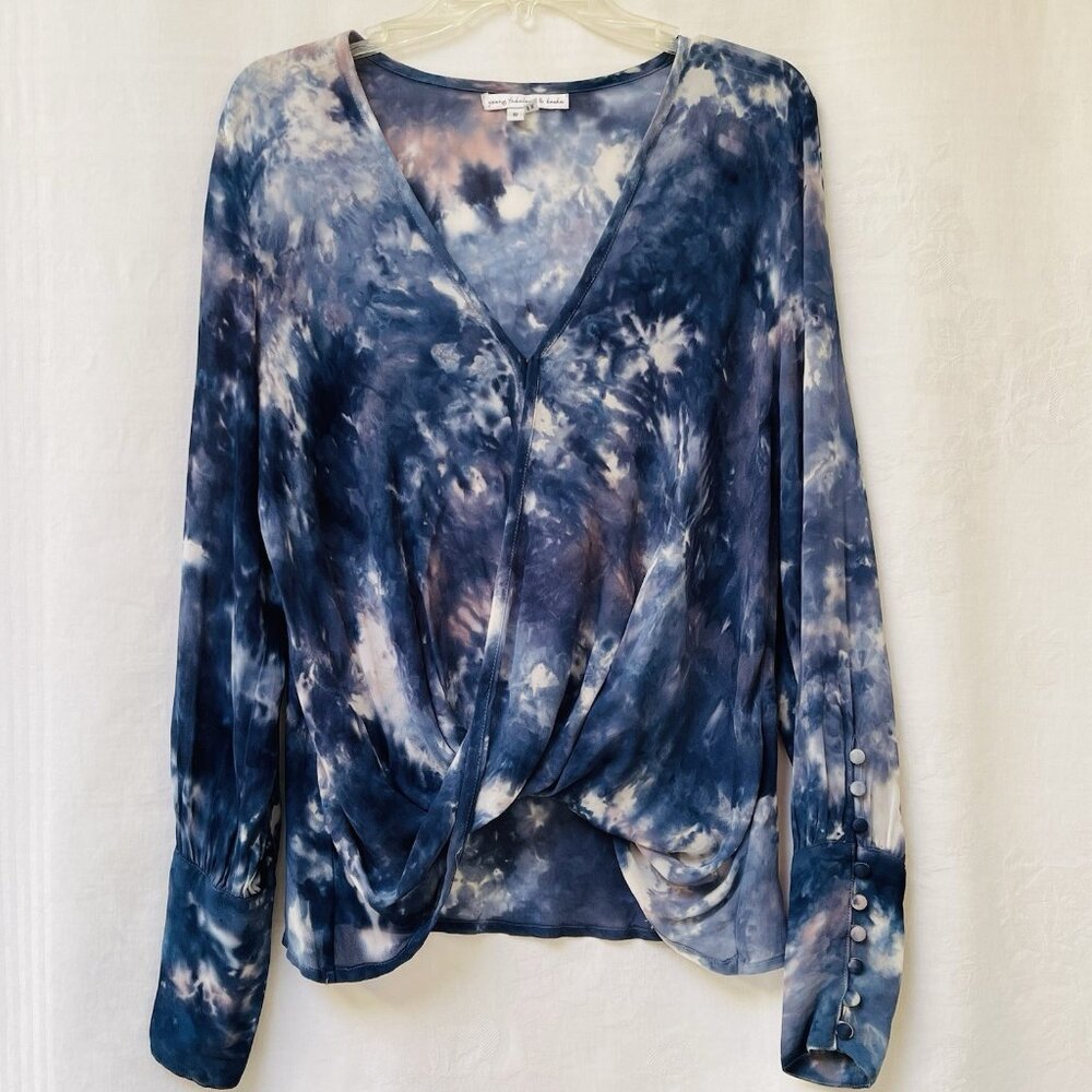 Young Fabulous and Broke Jonnie Chiffon Blouse Tie Dye Long Sleeve Draped Small